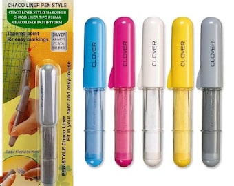 Clover 471x Chaco Liner Pen OR 472x Refiller, Chalk Pen, Pink, Blue, White, Yellow or Silver, approx. 25g Chalk Powder