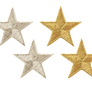 May include: Four embroidered stars, two gold and two silver, with a five-pointed star shape.