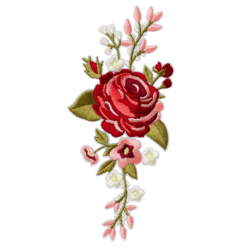 Blossom Flower Rose Mono Quick Flower Vine Applique in Blue,Pink,Red Patch Iron IngonIng IronIng Image