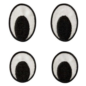 May include: Four white and black googly eyes, each with a white oval shape and a black center, perfect for adding a playful touch to crafts.