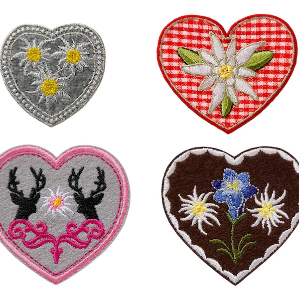 Mono Quick Trachtenherz Applikation, Bügelbild, Patch, Edelweiss Check Heart Costume