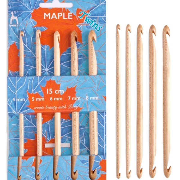 Pony 30526 Maple Twins Double Ended Crochet Hooks, 4.5,6,7.8mm, Crochet Fun Crochet