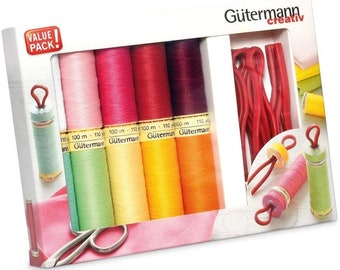 Gütermann 734565 sewing thread set with Bobbin clips 10 x 100 m, spools, set