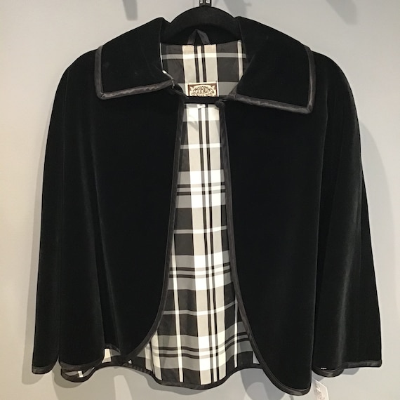80s Marion Donaldson short velvet cape, plaid lini