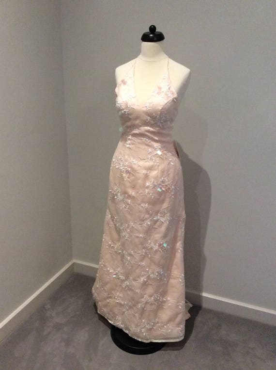 Vintage 1990's pale peach halterneck embroidered g