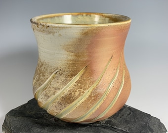 Woodfired Rutile Shino Carved Cup