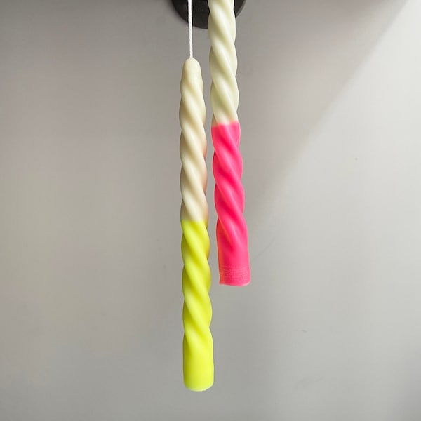 Neon Yellow & Fluorescent Pink Curled Taper Candles