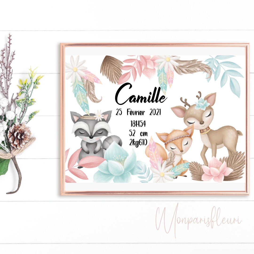 Affiche de Naissance Thème Animaux Boho