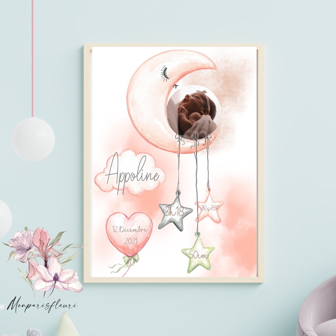 Affiche de Naissance Thème Lune avec Photo