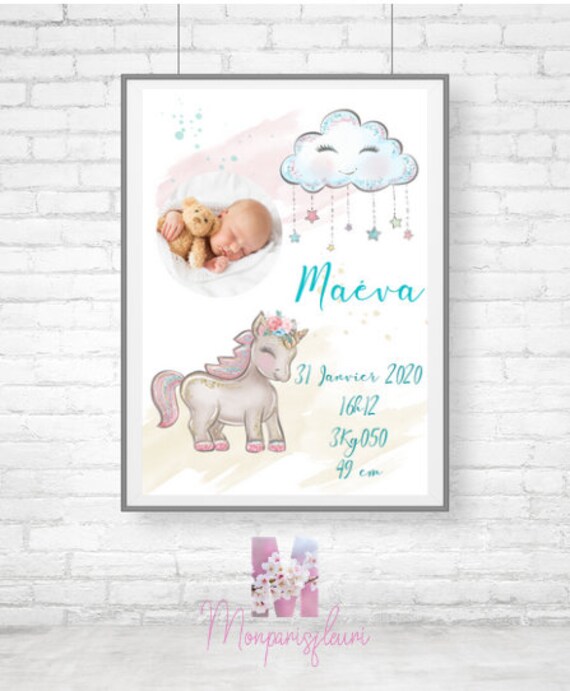 Affiche de Naissance Thème Licorne avec Photo