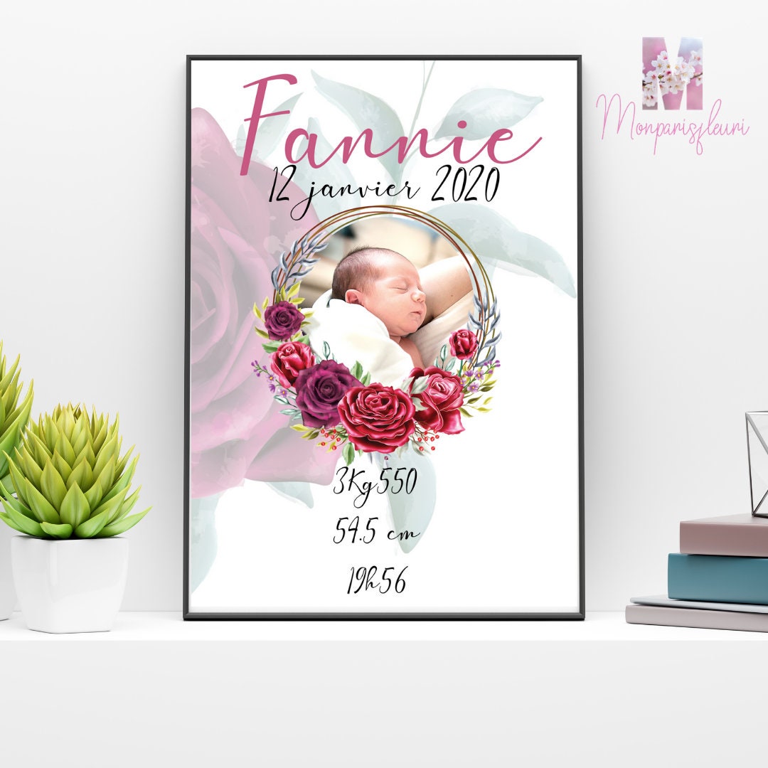Affiche de Naissance Thème Floral avec Photo | Fannie