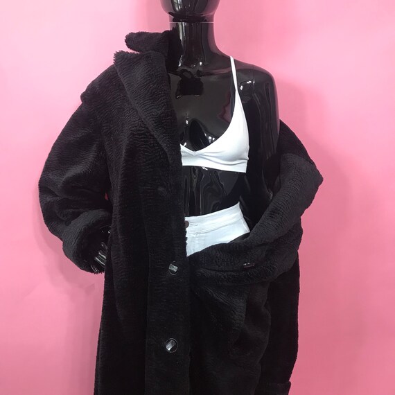 80s black persian lamb faux fur coat / curly faux