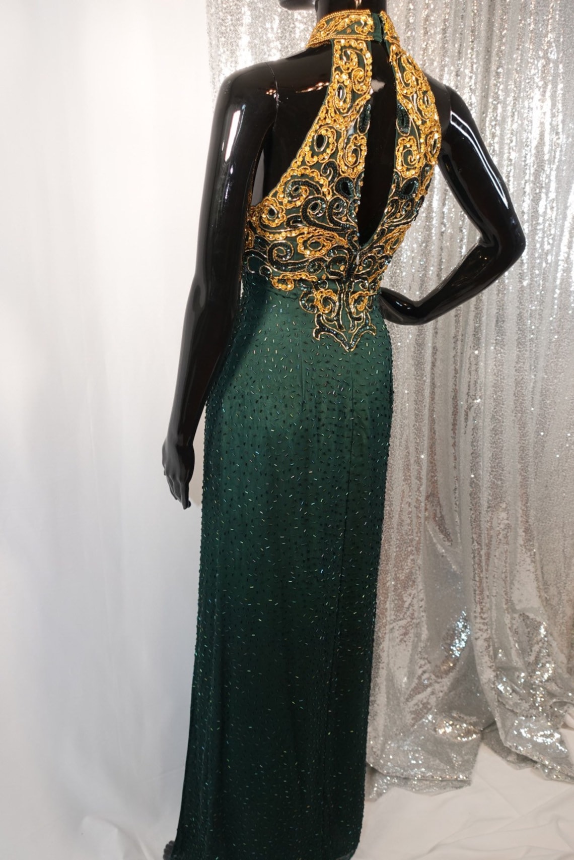 Emerald Green and Gold Sequin Silk Ball Gown/ Maradi Gras Etsy