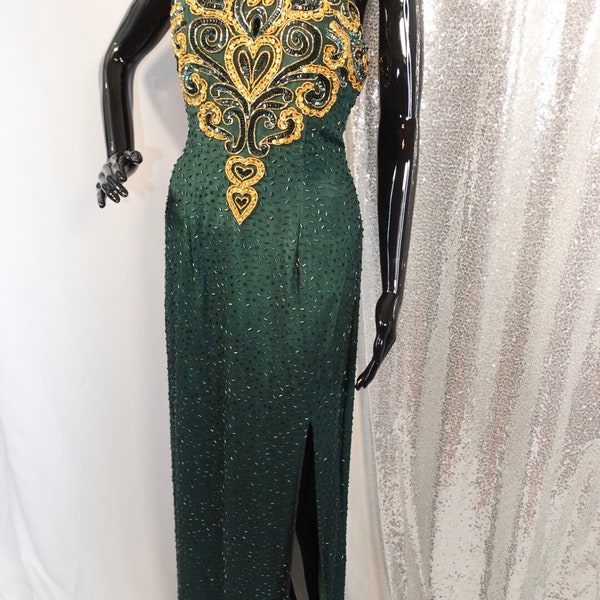 Emerald Green and Gold Gown Etsy