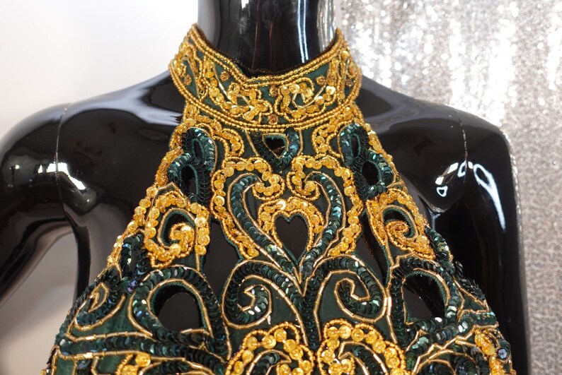 Emerald Green and Gold Sequin Silk Ball Gown/ Maradi Gras Etsy