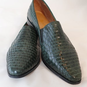 Money Green leather loafers/ green leather Oxford work mules