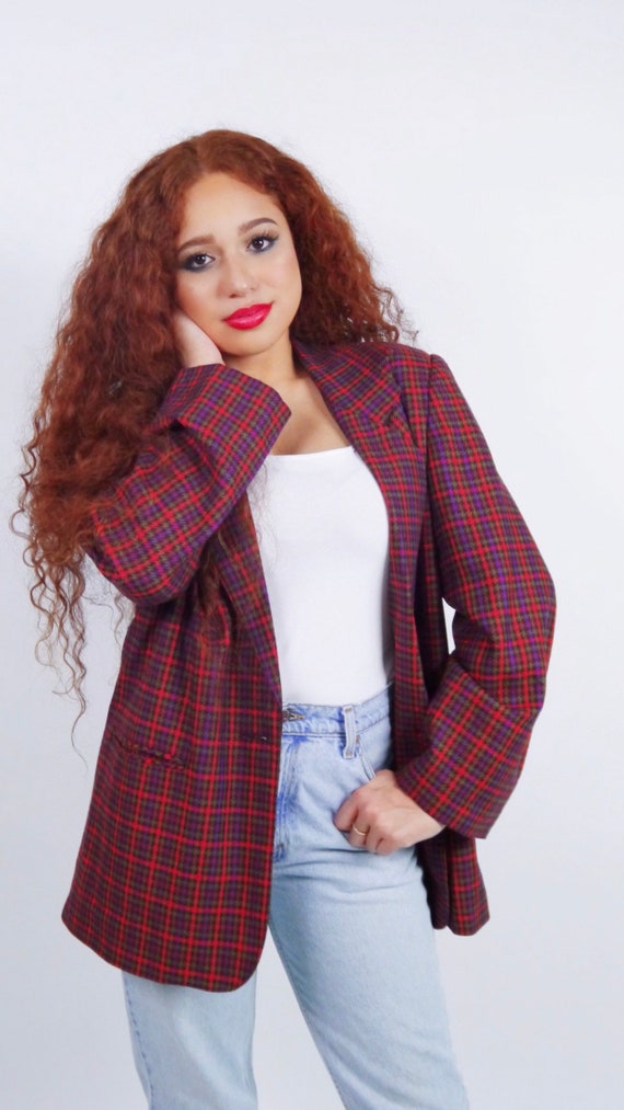 Oversized purple plaid blazer/ boyfriend blazer/ s