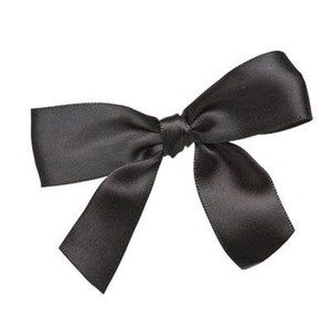 May include: A black satin ribbon bow, tied in a classic shape.