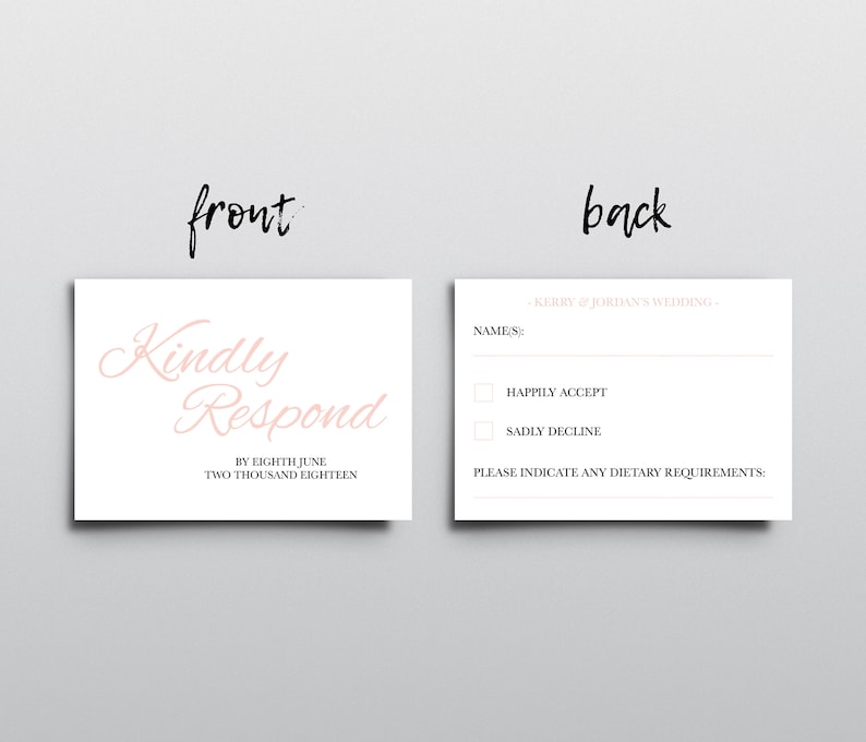 Modern Pink Personalised Wedding RSVPs /& FREE Matching Pearlescent Envelopes