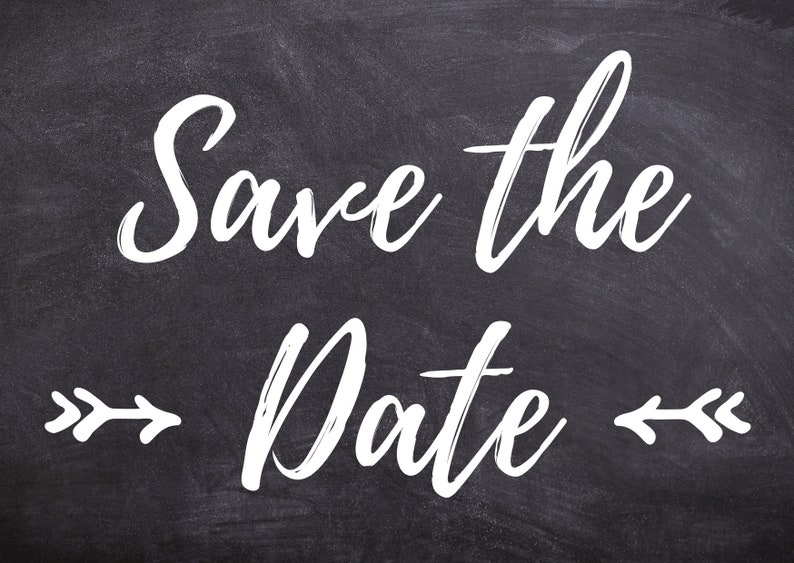 Chic Chalkboard Personalised Black and White Printable Save The Date Postcard Template Download