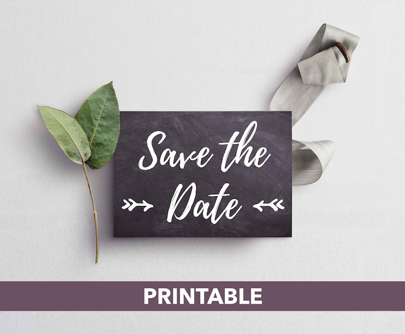 Chic Chalkboard Personalised Black and White Printable Save The Date Postcard Template Download
