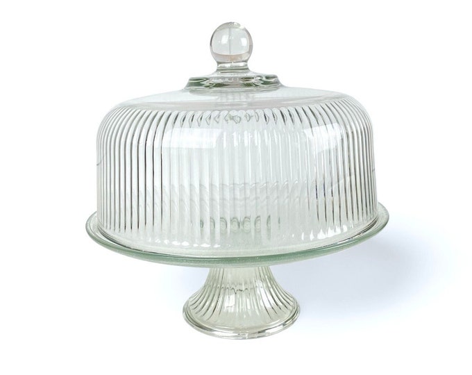 Vintage Anchor Hocking Clear Ridged Glass Covered Cake Stand