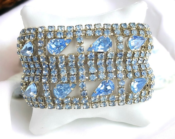 Mid Century Wide Rhinestone Cuff Bracelet