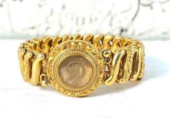 Antique Edwardian DFB Co Carmen Gold Filled Expanding Bracelet with D Monogram