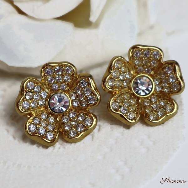 JOAN RIVERS Rhinestone Flower Clip on Earrings