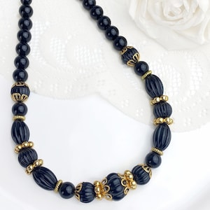 Beautiful TRIFARI Black and Gold Beaded Lucite Statement Necklace