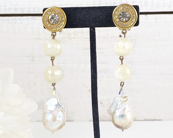 Long DAVID DUBIN NR Signed 80's Baroque Pearl Runway Earrings