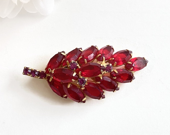 Elegant JULIANA Red Open Back Navette Leaf Brooch