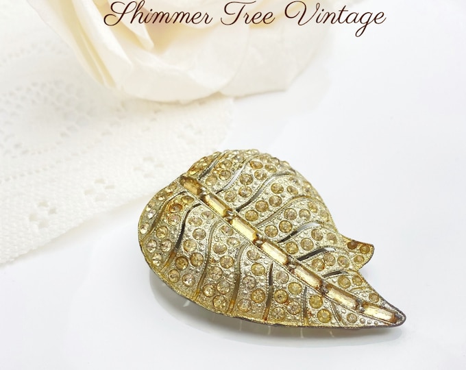 Antique Art Deco paste rhinestone Leaf Fur Clip