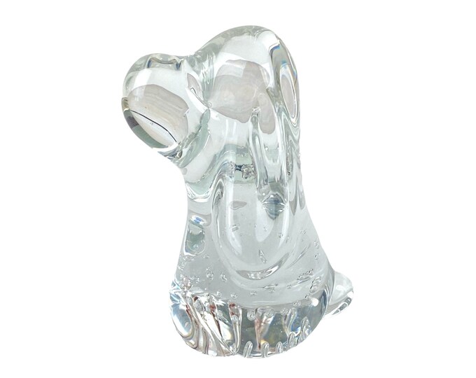 Heavy Clear Glass Basset Hound Dog Paperweight