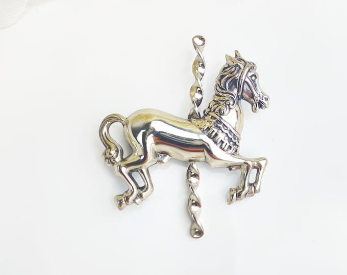 Dainty BEAU STERLING Signed Carousel Horse Pin