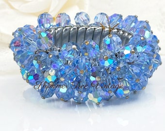Blue Aurora Borealis Expandable Cha Cha Cuff Bracelet