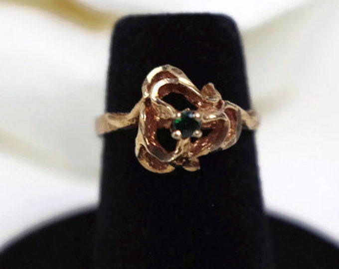 Dainty 10K Gold Emerald Ring, Minimalist ring Size 4 1/2