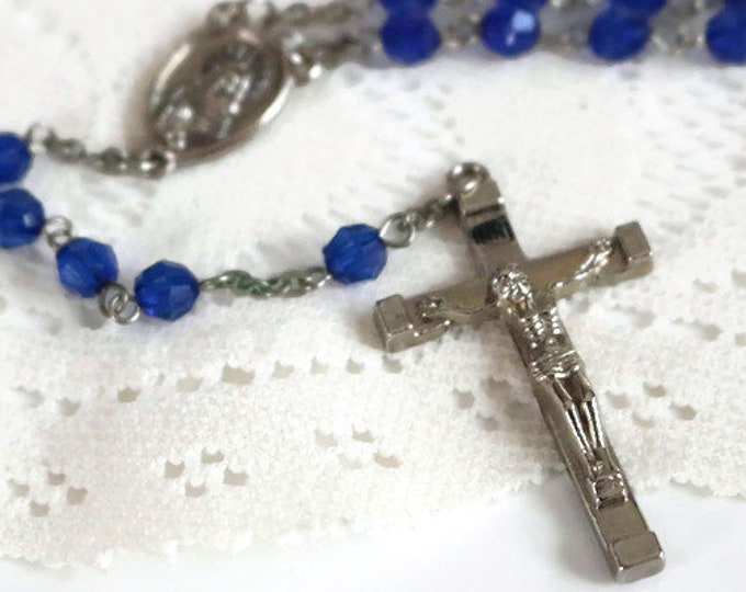 Catholic rosary, blue mid century plastic Catholic rosary, Christian rosary, cobalt blue, Catholic prayer jewelry
