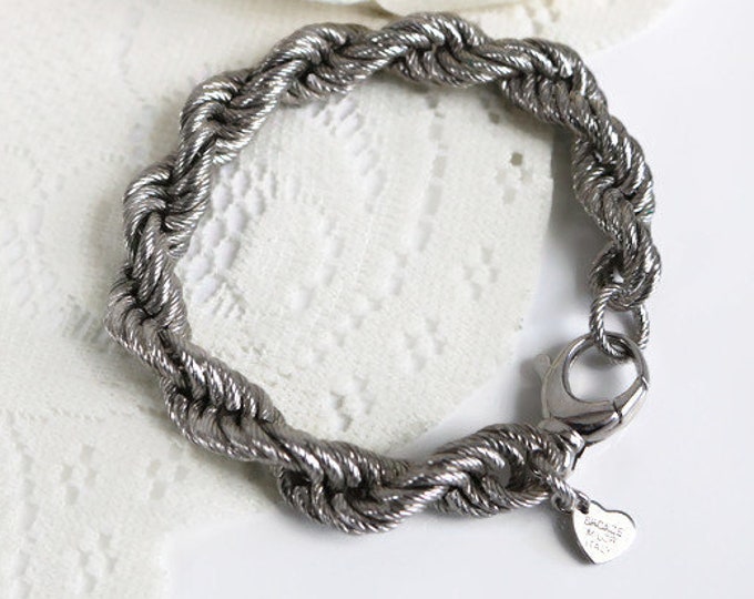 BRONZE MILOR ITALY Large Silver Chain Bracelet