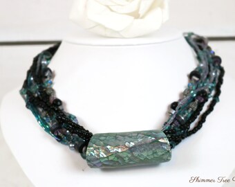 Large Champagne Emerald Cut Gem Choker Statement Necklace Signed Cold Water Creek