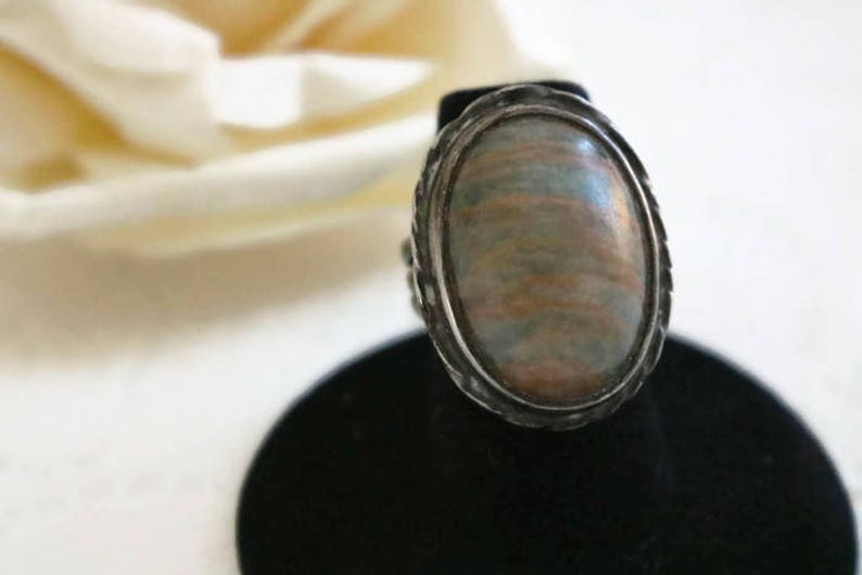 Antique Aqua Terra Jasper Cabochon gemstone ring ring size 6 large natural stone