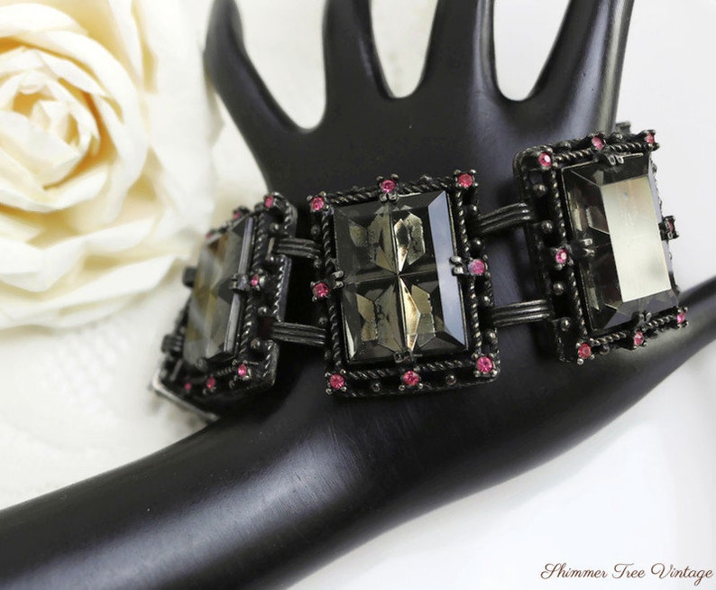 SARAH COVENTRY Black and Pink Midnight Magic Rhinestone Bracelet