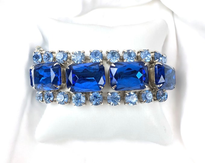 Fabulous Mid Century Sapphire Blue Glass Cuff Bracelet