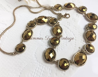 Monet Long Faceted Golden Cabochon Necklace