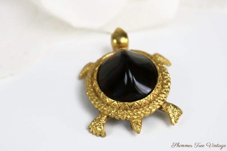 Tortolani Gold plated Amber glass Turtle brooch