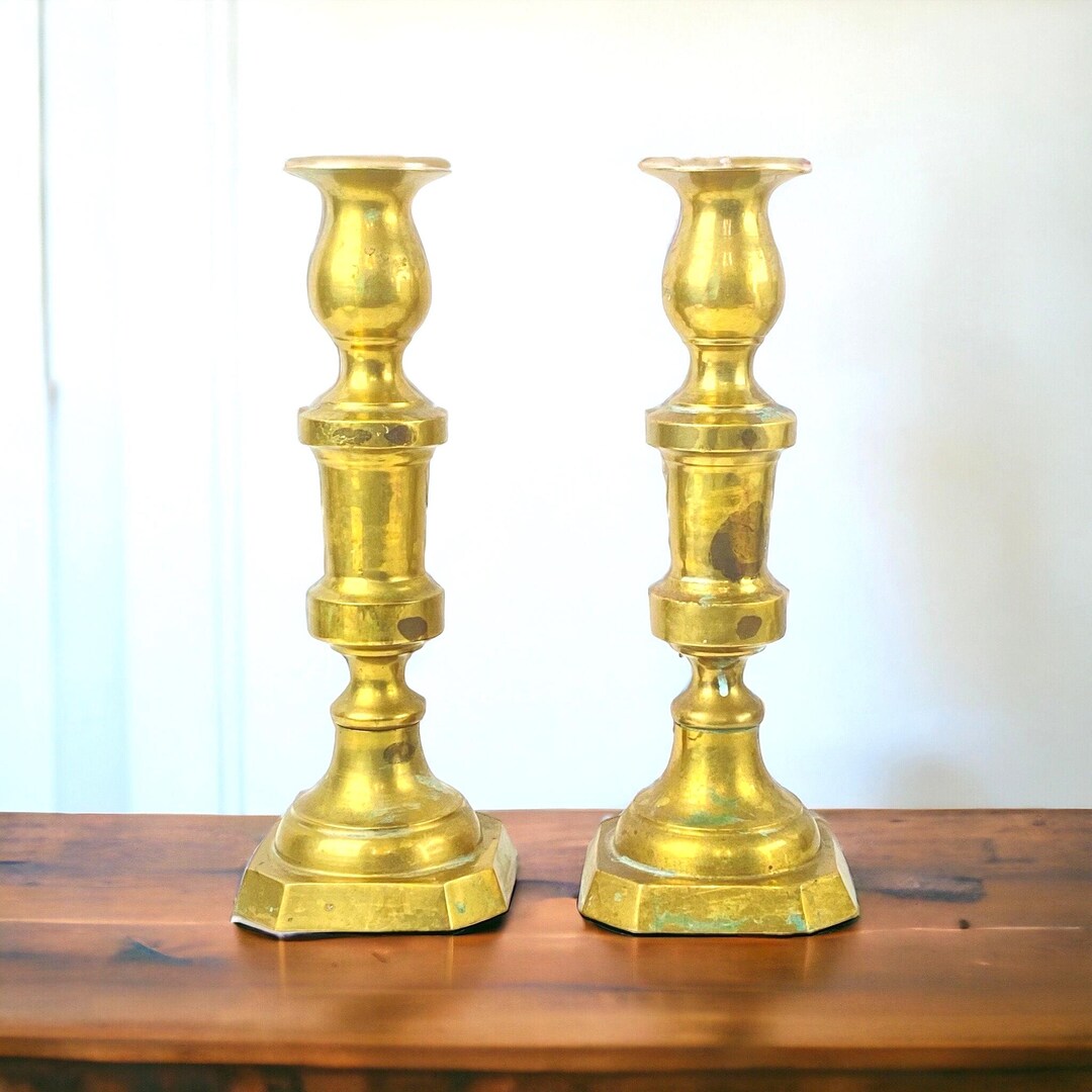 Pair of Rustic Antique Brass Candlestick Holders - Etsy