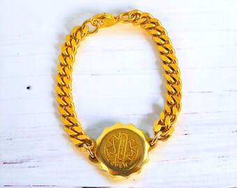 Vintage Medical Alert, Curb Chain Bracelet with Pill Box