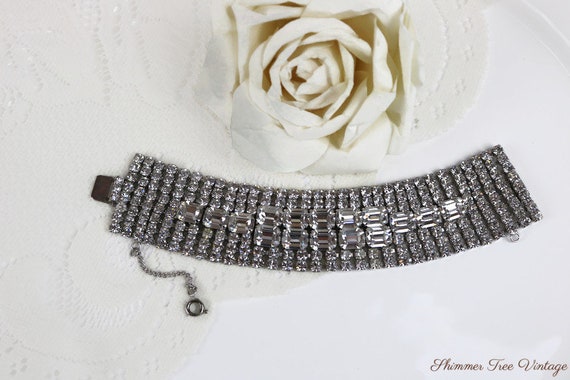 Mid Century Glamorous Rhinestone Cuff Bracelet