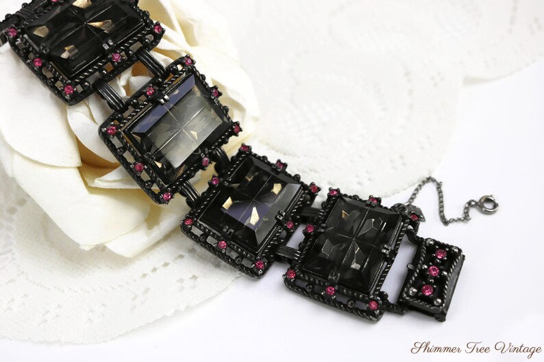 SARAH COVENTRY Black and Pink Midnight Magic Rhinestone Bracelet