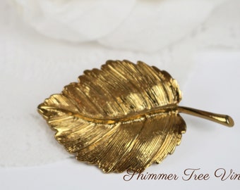 ANNE KLEIN Gold plated Leaf Brooch signed AK